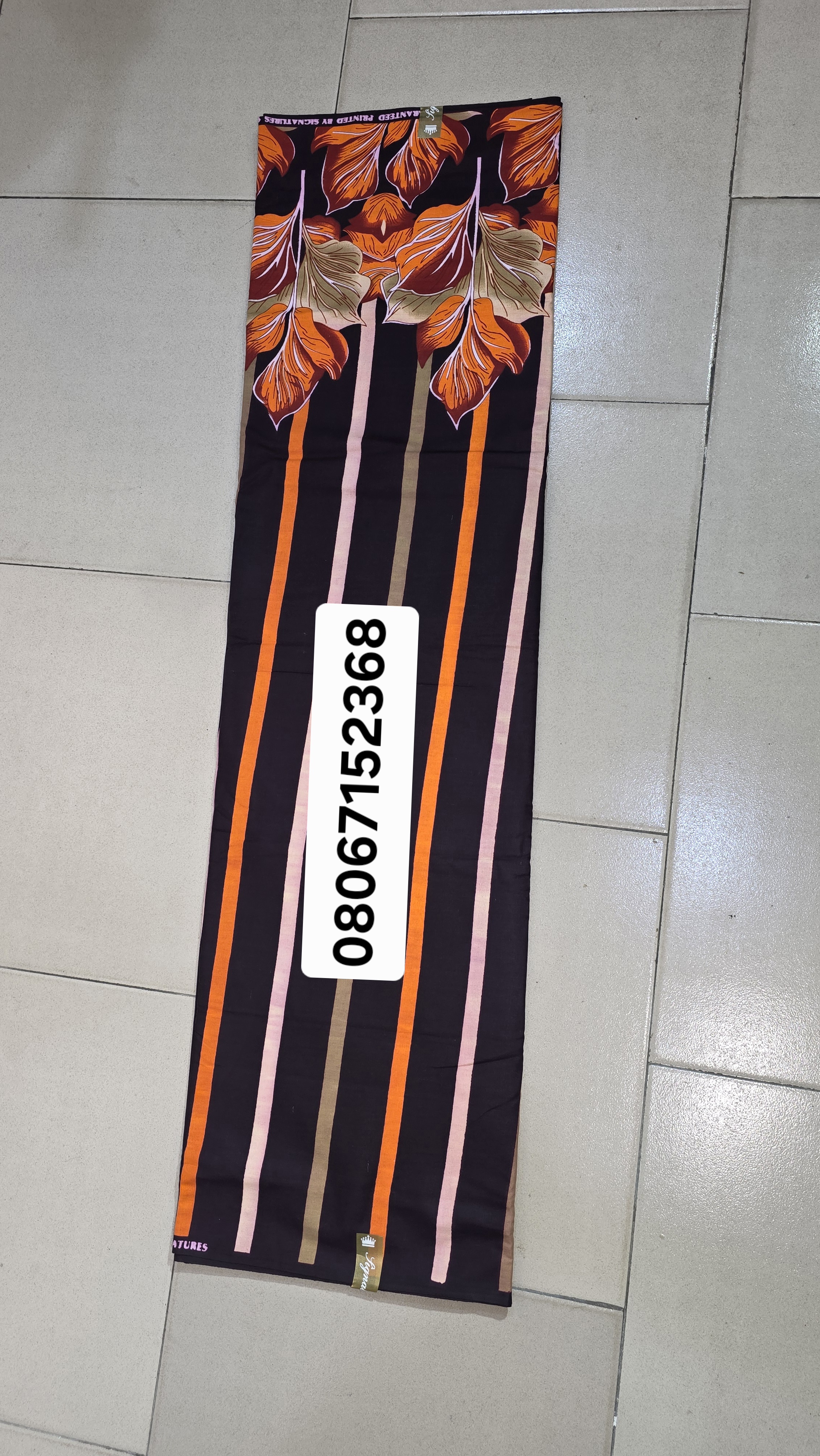 Burnt Orange and Black Floral Striped Ankara Wax Print Fabric (6 Yards)